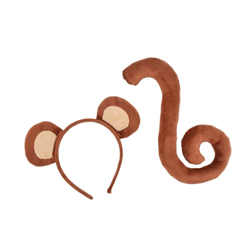 Conjunto de fantasia de macaco animal de pelúcia orelhas de macaco bandana rabo acessório de cosplay de Halloween