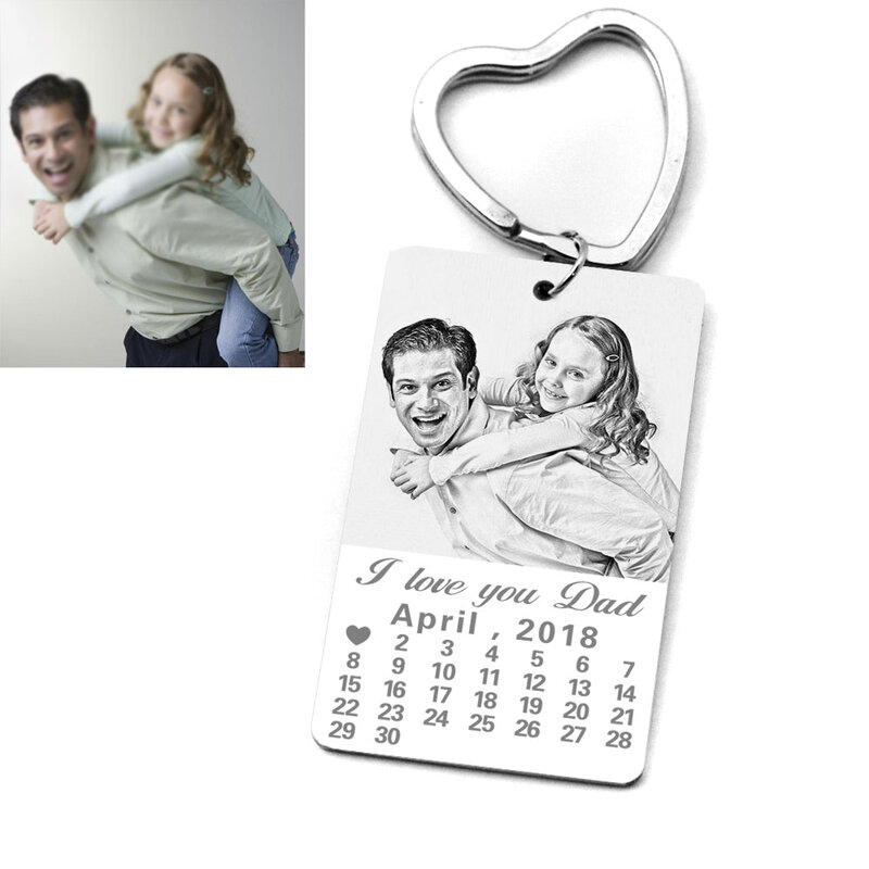 Calendário personalizado Photo Keychain, personalizado Picture Key Ring, presente para mamãe e papai, presente de aniversário, dia dos pais