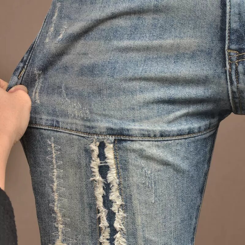 Modedesigner Sommer Männer Jeans Retro blau elastisch Slim Fit zerrissen kurze Jeans gespleißt Designer Hip Hop Denim Shorts Hombre