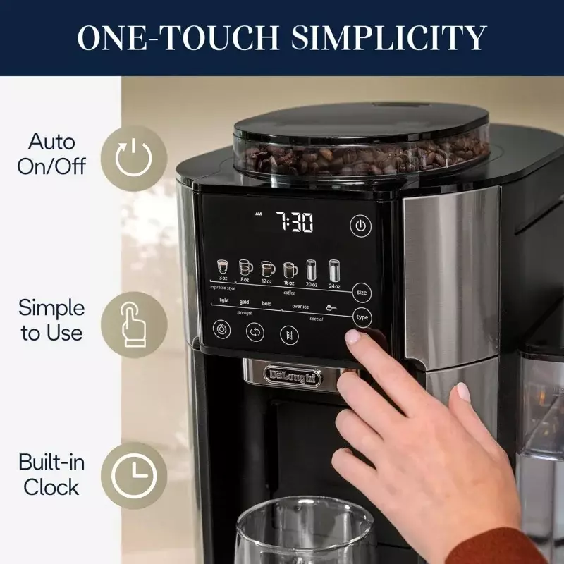 De'longhi-ドリップコーヒー製造機,食品を粉砕するための型,単一の機能,浸漬可能,8オンスから24オンス,40オンス。