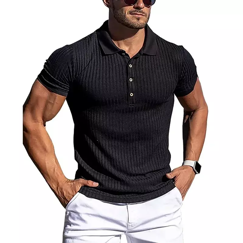 7 warna! Musim panas baru penjualan terlaris kaus pria pas badan Fashion kasual POLO pria bersirkulasi pakaian pria