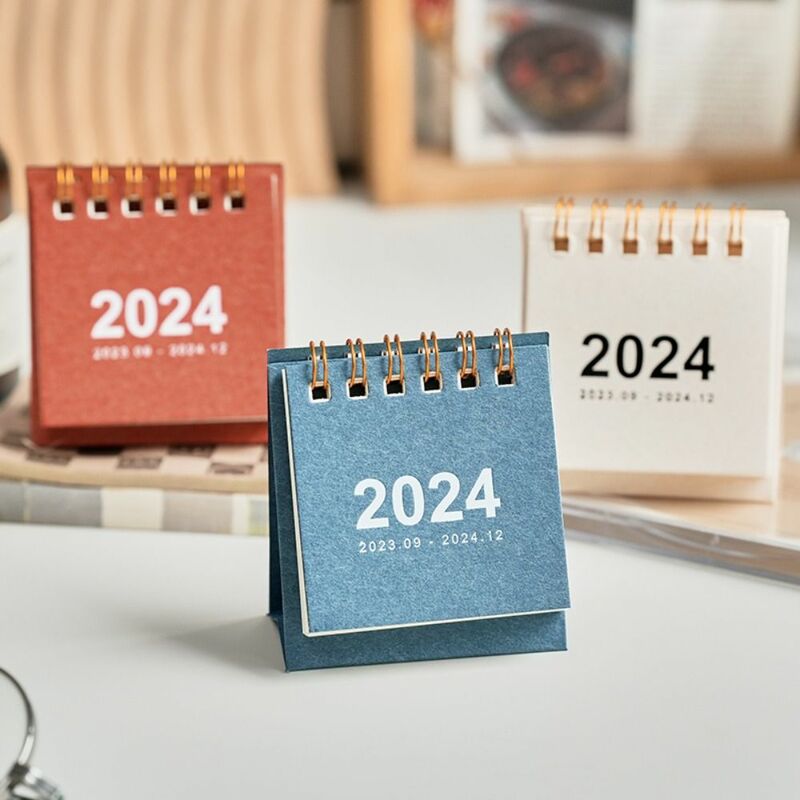 Mini Standing Flip Calendar, Agenda Organizer, Programação diária, Yearly Desk Planner, 2024