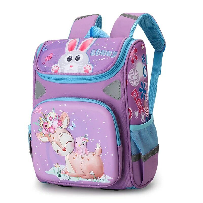 Cartoon Deer School Bags para meninas, Princess Purple Nylon Mochilas para crianças, Primária Estudantes Schoolbag, Kids Satchels, Bonito