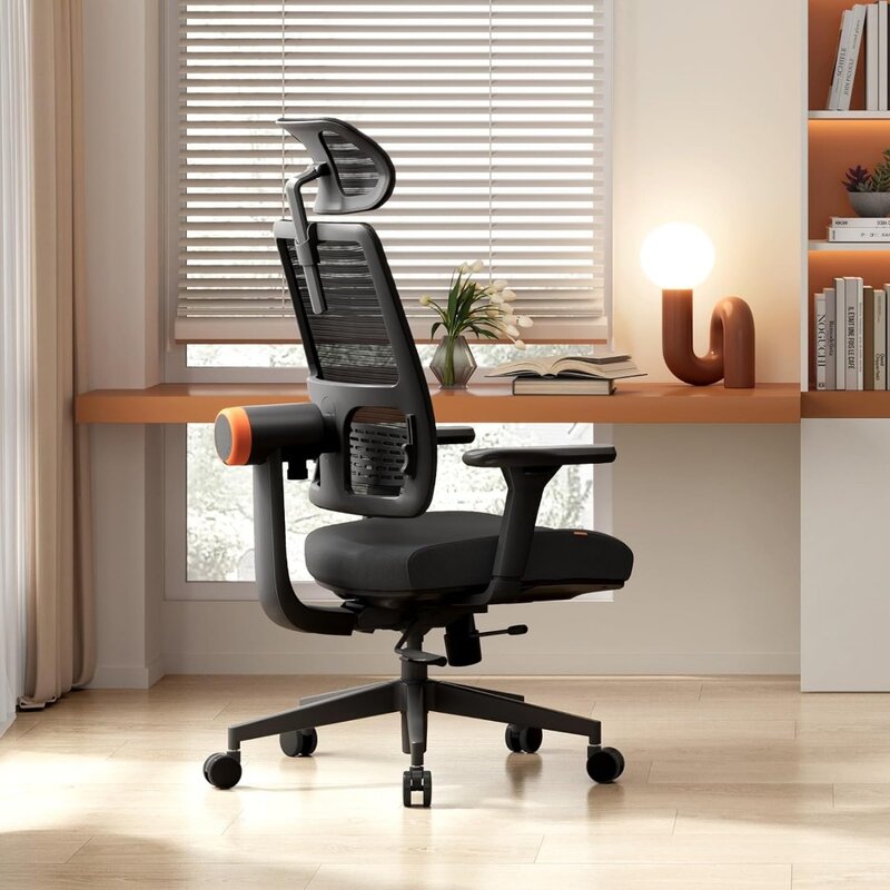 Cadeira ergonômica do escritório com apoio lombar adaptativo, mesa home, braço 4D, encosto de cabeça ajustável