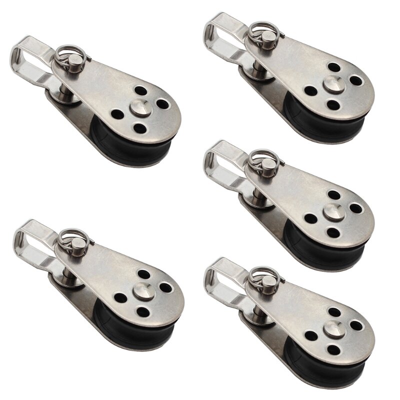 5pcs Pulley Block Hanging Wire Towing Wheel Swivel Lifting Stainless Steel Swivel Eye Wire Rope for Crane Marine Sailing
