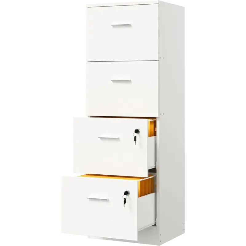 Archivador mejorado de 4 cajones, mueble de almacenamiento con cerradura, color blanco, libre de carga, para oficina