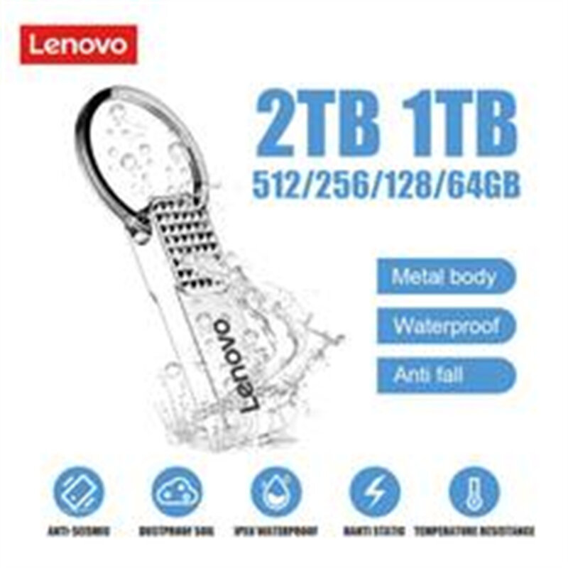 Lenovo USB 2TB OTG, stik memori Mini Flash Drive USB 3.0 logam 1TB-64GB Tipe C kecepatan tinggi