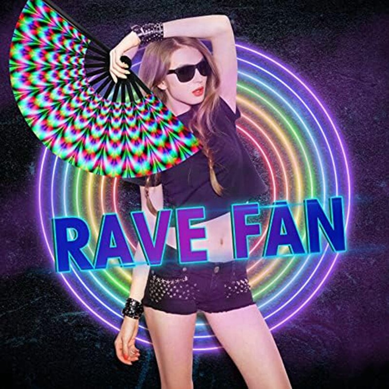 1 Piece Women Raves Fold Hand Fan Multicolor Fluorescence Glow Party Club Prom Disco Freaky Pub Decorative