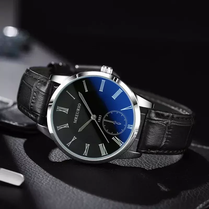 Relógio de negócios masculino com cinto luz azul, moda