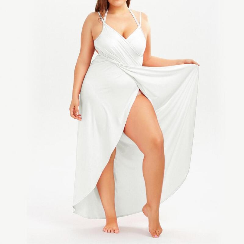 Women Swimsuit Cover Up Adjustable Straps Sleeveless Beach Wrap Dress Solid Color Sun Protection Backless Cover Up Dress