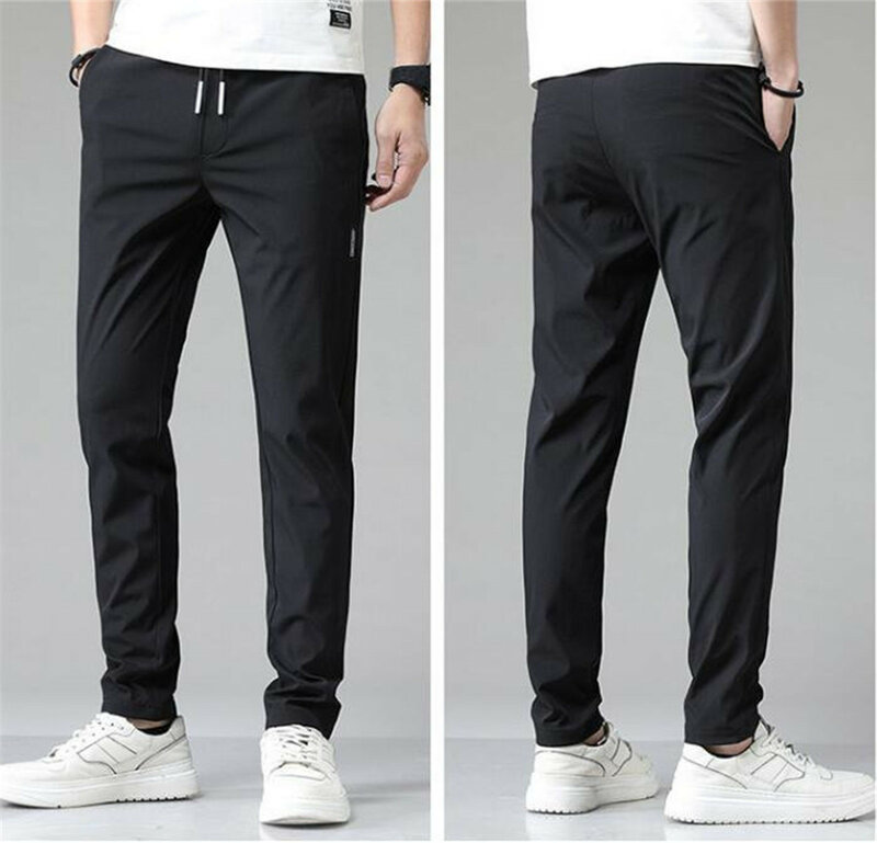 Ice Silk Men's Pants 2023 Summer New Black Gray Thin Business Casual Pants Outdoor Elastic Breathable Straight Leg Sweatpants
