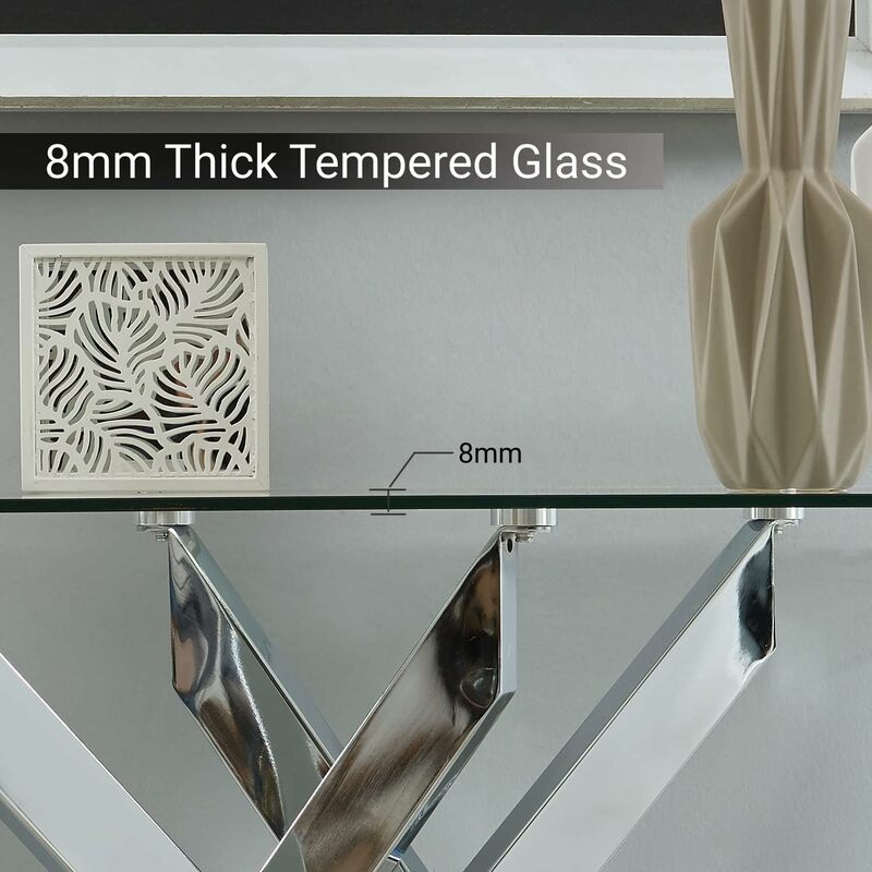 Moderner Konsolen tisch schmaler Sofa tisch mit gehärteter Glasplatte und röhrenförmigen Metallbeinen, 45 "lx18 bx30 h, silber