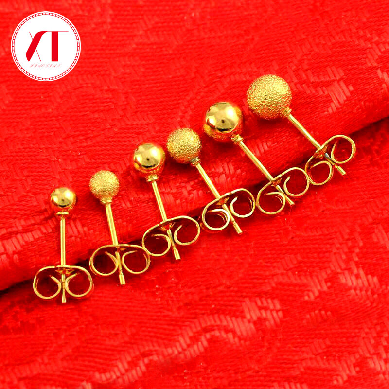Brincos de bronze plated a ouro 24k, joia pequena, simples, redonda, para homens e mulheres, 4mm, 5mm e 6mm, 1 par