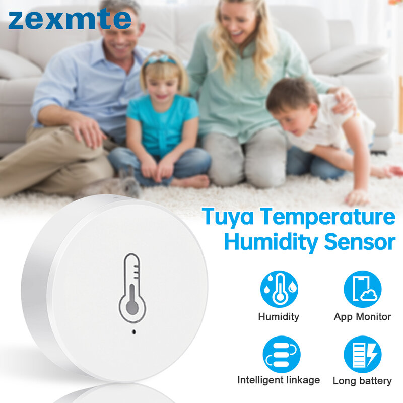 Zexmte Sensor de humedad Zigbee, higrómetro con Monitor remoto por aplicación Tuya, termómetro, Detector a través de Alexa y asistente de Google