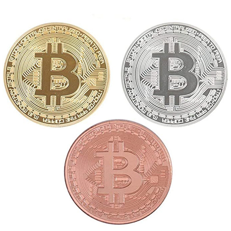 10pc Bitcoin 동전 상자 선물 실제 금속 실버 코인 아트 컬렉션 골드 도금 공예 복제 장식 동전