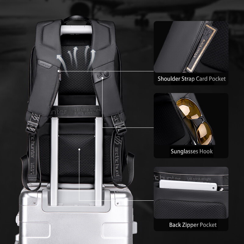 ARCTIC HUNTER-mochila antirrobo impermeable para motocicleta, morral deportivo de fibra de carbono con carcasa dura EVA, USB, para negocios