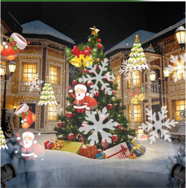 Proyector láser de Navidad para jardín al aire libre, luces LED giratorias, decoración de copos de nieve, Santa Claus