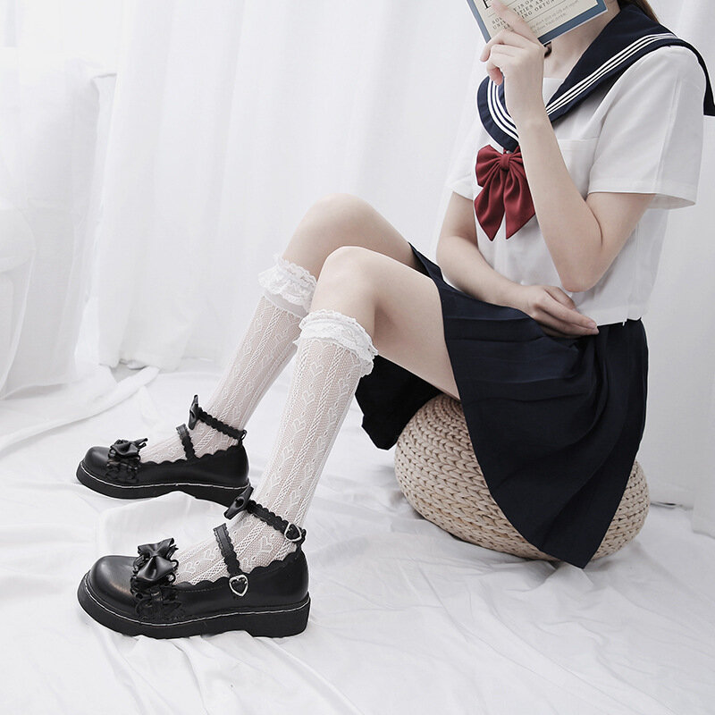 Bowknot Lolita Girls Shoes Japanese JK Uniform Shoes Retro British College Style Female Student Lovely Round Toe Flat Shoes34-40