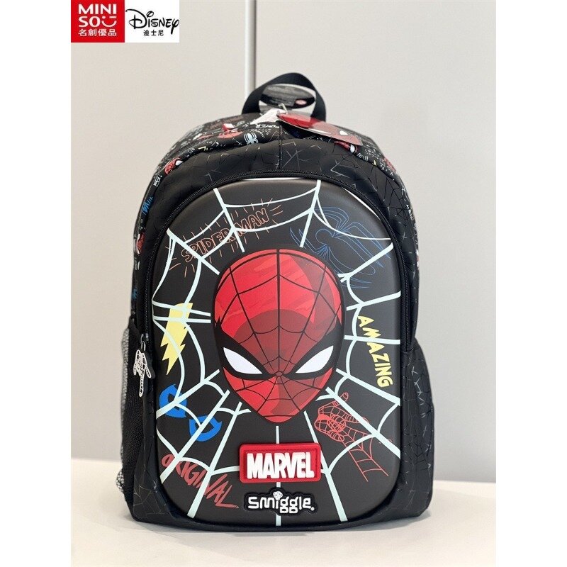 Mala MINISO-Homem-Aranha, grande capacidade, mochila sereia dos desenhos animados, alunos do ensino primário e secundário, puxe