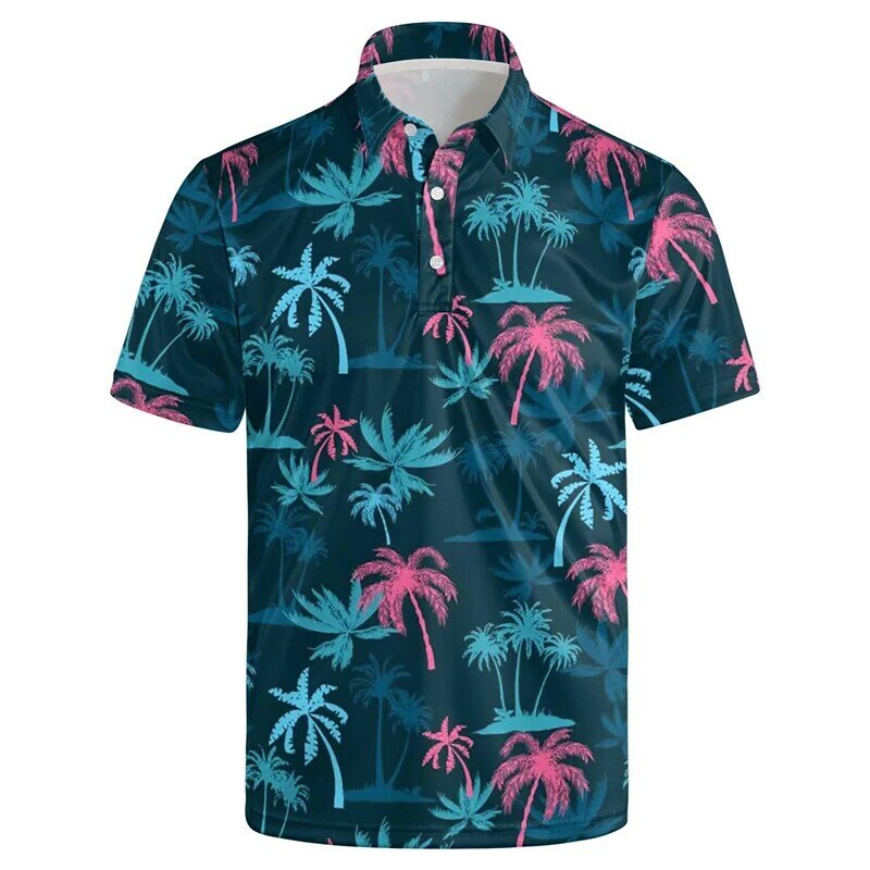 Футболка-поло мужская с коротким рукавом, модная рубашка-поло с 3D рисунком Гаваи, повседневная одежда, лето