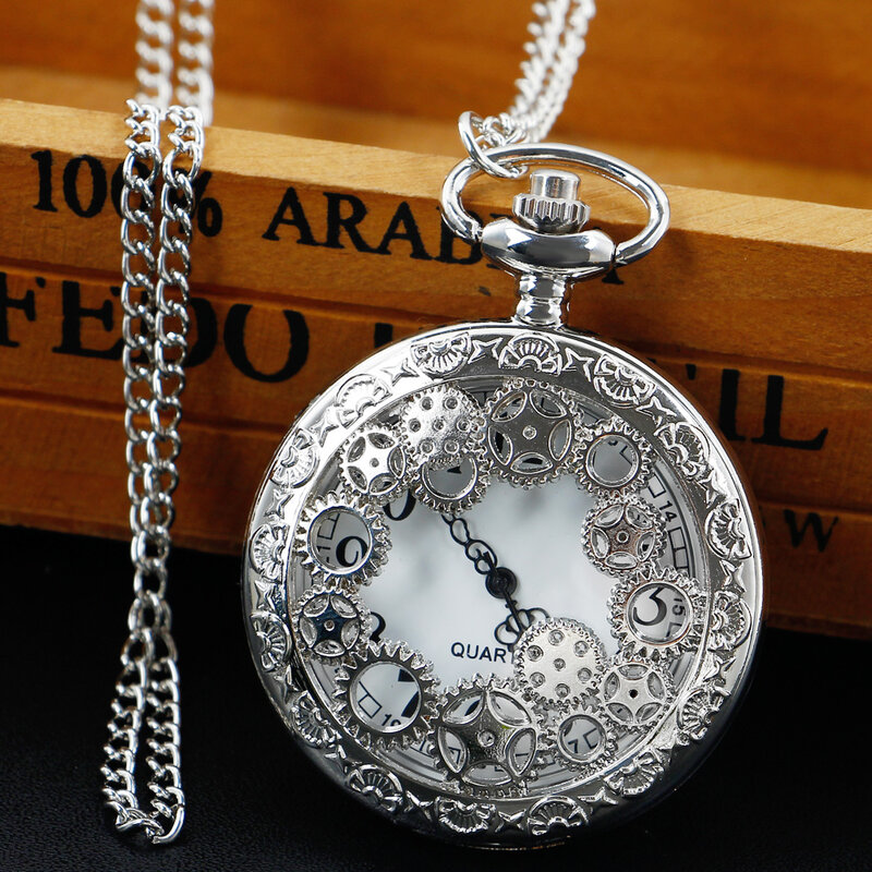 Steampunk engrenagem do vintage oco relógio de bolso de quartzo colar círculo engrenagem design analógico pingente de relógio corrente
