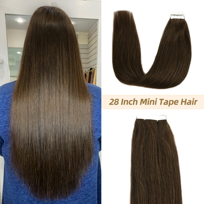 Neitsi человеческие волосы для наращивания натуральные длинные прямые клейкие волосы 12 "-28" черный коричневый цвет лента для женщин