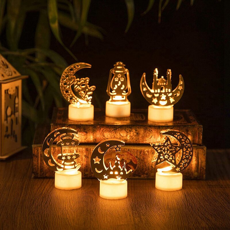 Decorazioni per luci Ramadan per la casa confezione da 6 luci a candela a LED Eid Mubarak