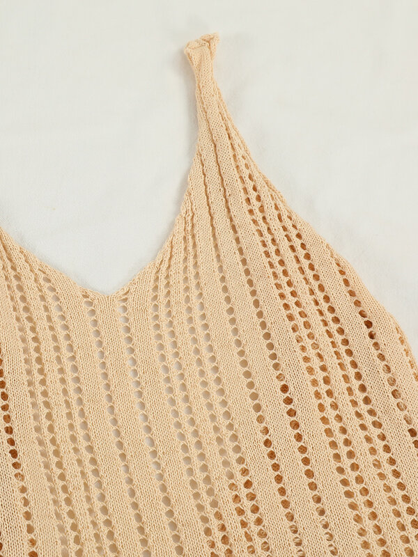 ニットのかぎ針編みのチュニック,女性用の裸の背中のセクシーなロングビーチドレス,スリット付きの透かし彫りのチュニック2023