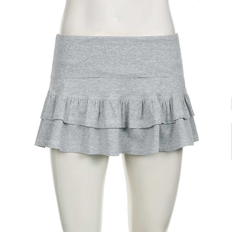 IAMBathroom-Mini jupe courte à volants, jupes plissées A-line taille basse, pantalons de sécurité, rose, gris, doux, TTY, coréen, japonais, Y2K
