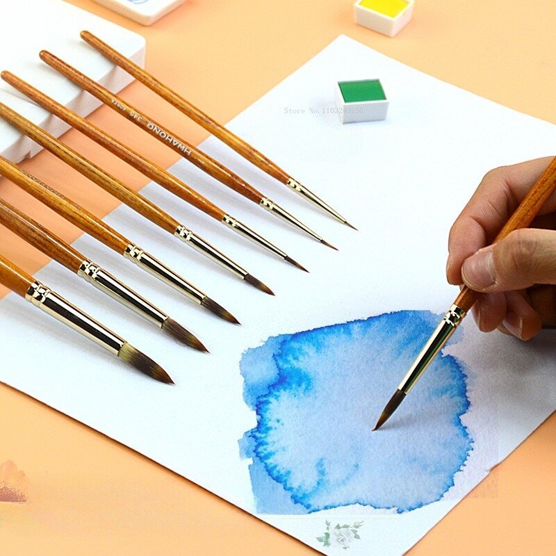 مجموعة فرش مستديرة من صوف النايلون وألوان مائية ، تفاصيل إنشاء اللوحة للمبتدئين ، فرش رسم ، أداة فنية ، 5 * *
