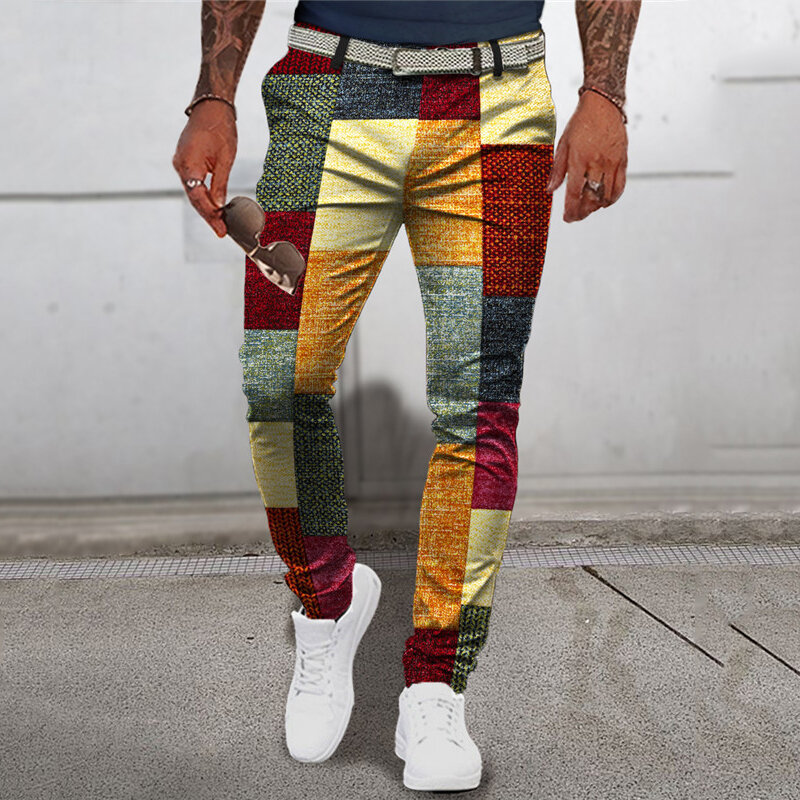 남성용 편안한 격자 무늬 세트 바지, 패셔너블하고 편안함, 다양한 캐쥬얼 의류에 적합, 컬러 블로킹, 도매