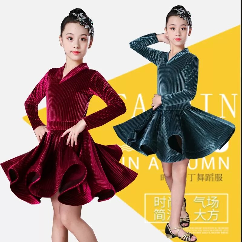 Vestito da ballo latino in velluto per bambini per ragazze concorso per bambini Tango Salsa Dancewear pratica abbigliamento da ballo Cha Cha nuovo stile