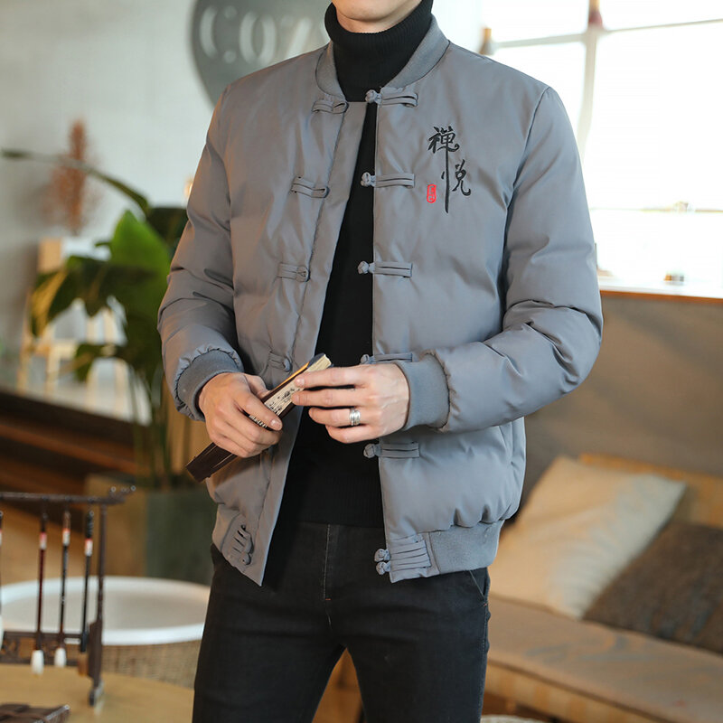 2023 jesienno-zimowa mężczyźni w stylu chińskim Parka mężczyzna Retro chiński węzeł przyciski płaszcze Vintage mężczyźni ciepłe bawełniane wyściełane kurtki