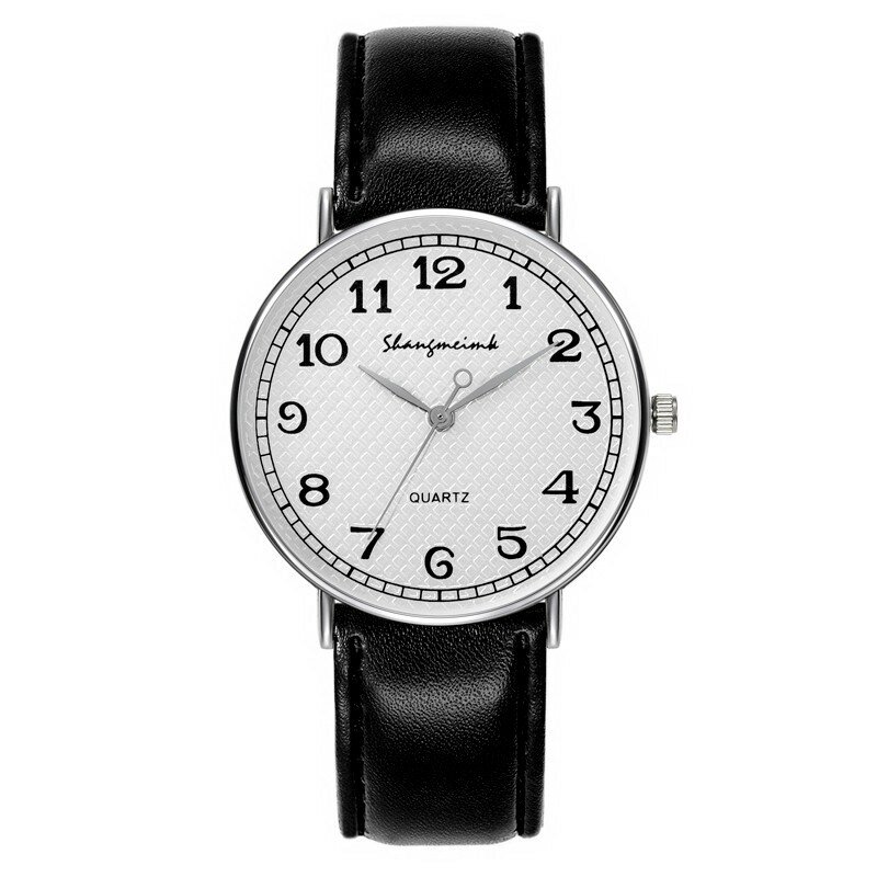 Relógio de pulso de quartzo simples masculino, relógios high-end, mostrador redondo grande, pulseira de couro, relógio comercial