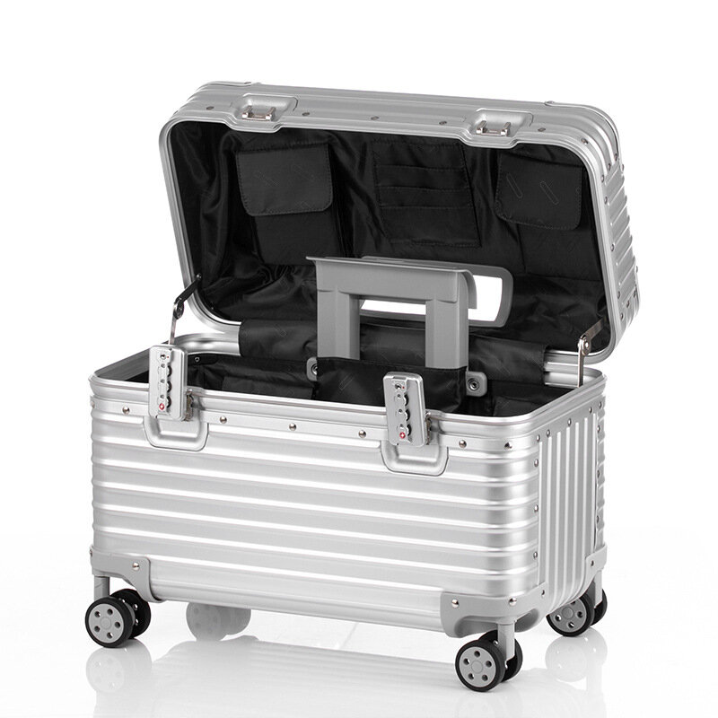 Todo o alumínio Pequena mala Camera Case Embarque Senha Trolley Bagagem Toolbox 18 20 22 "polegadas Mini Top Flap Carry-on Mala de viagem