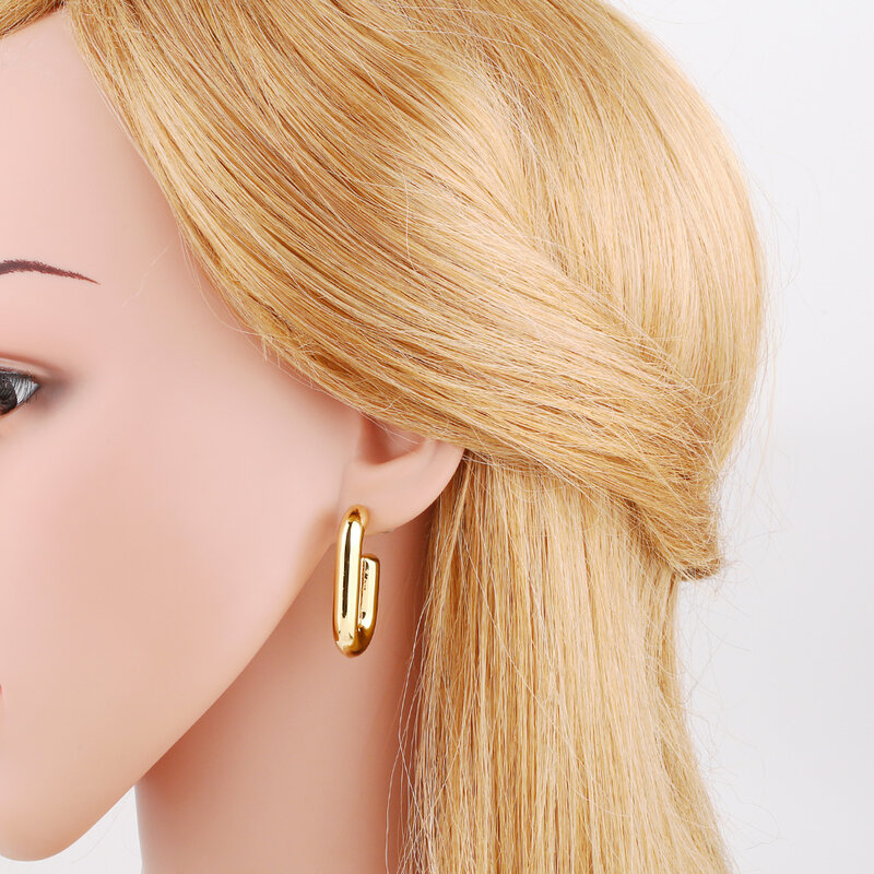 FLOLA Large C-Shape Zircon Stud Earrings For Women Gold Plated Copper Earring Fashion Jewelry Gifts For Girlfriend ersa301