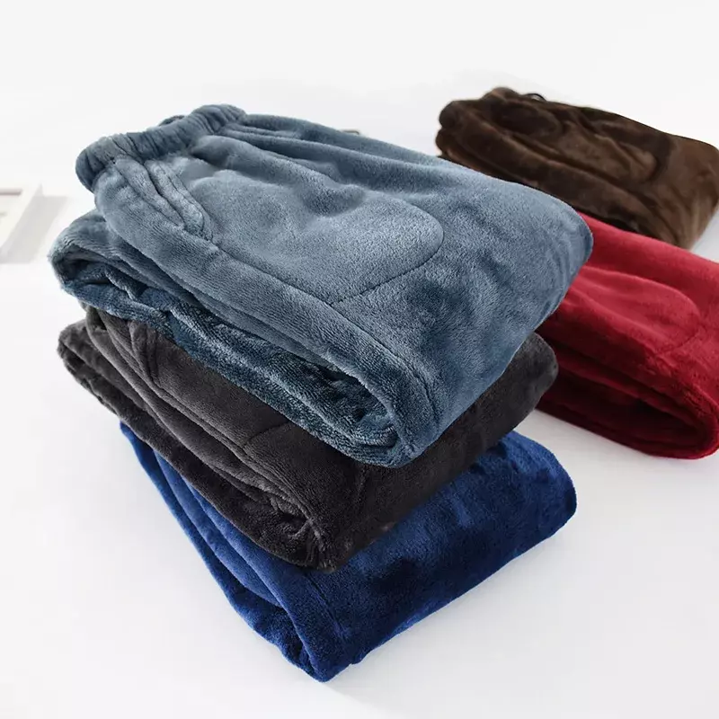 Celana Panjang Piyama Flanel Tebal Musim Gugur dan Dingin Celana Panjang Pakaian Rumah Hangat Ukuran Besar Longgar Bulu Karang Tebal Pria