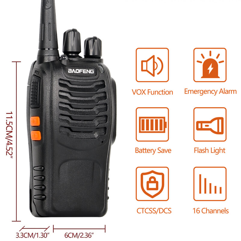 Baofeng-walkie-talkie piezas de doble banda, dispositivo portátil de largo alcance, en espera, UHF, 400-470MHz, USB, Radio bidireccional para caza, 5W, 1/2 BF-888S