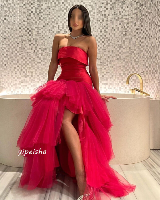 Prom Dress Evening Jersey Draped Tiered Pleat Wedding Party A-line Strapless Bespoke Occasion Gown Long Dresses Saudi Arabia