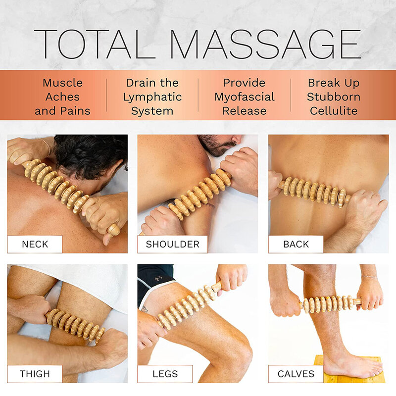 Herramientas de masaje de terapia de madera, rodillo muscular, masajeador corporal rodante de Maderoterapia para alivio del dolor, celulitis, drenaje linfático