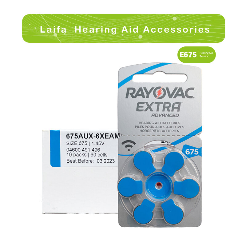 60 Pcs Hearing aid Batteries Rayovac Extra High Performance Hearing Aid Battery 675A 675 A675 PR44 For High Power Long-aging BTE