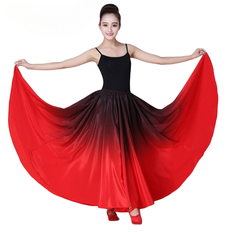 New Women's Belly Dance Practice Long Skirt Big Swing Dance Performance Gypsy Short Skirt Women's Dance Dress Satin Long Style