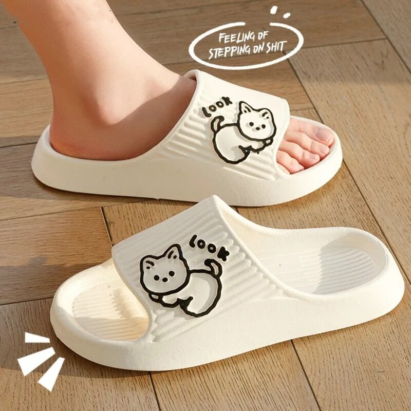 Zapatillas de baño con plataforma gruesa para mujer, chanclas antideslizantes de dibujos animados de gato, sandalias de playa para interiores y exteriores, verano 2023