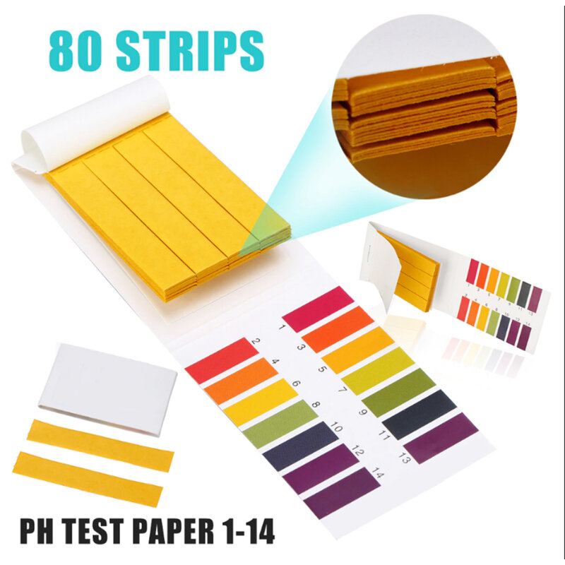 80Pcs/set Professional PH Indicator Test 1-14 PH Litmus Paper Ph Test Strips Water Cosmetics Soil Acidity Test Strips Card