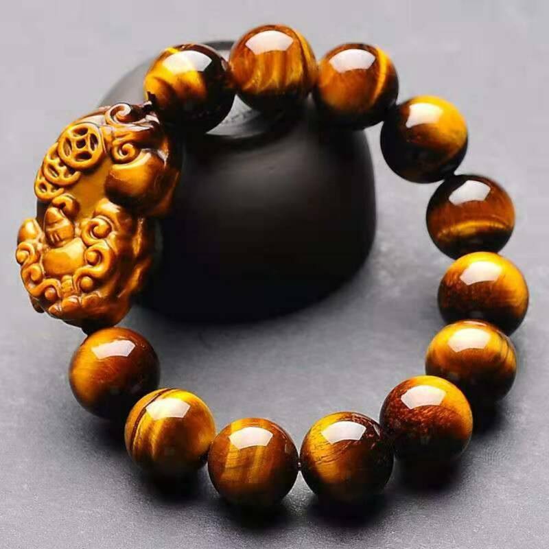 Natural Stone Hand Chain Tiger's Eye Buddha Elastic Strand Bangle Tiger Eyes Round Beads Bracelet Men Womens Bracelets Jewelry