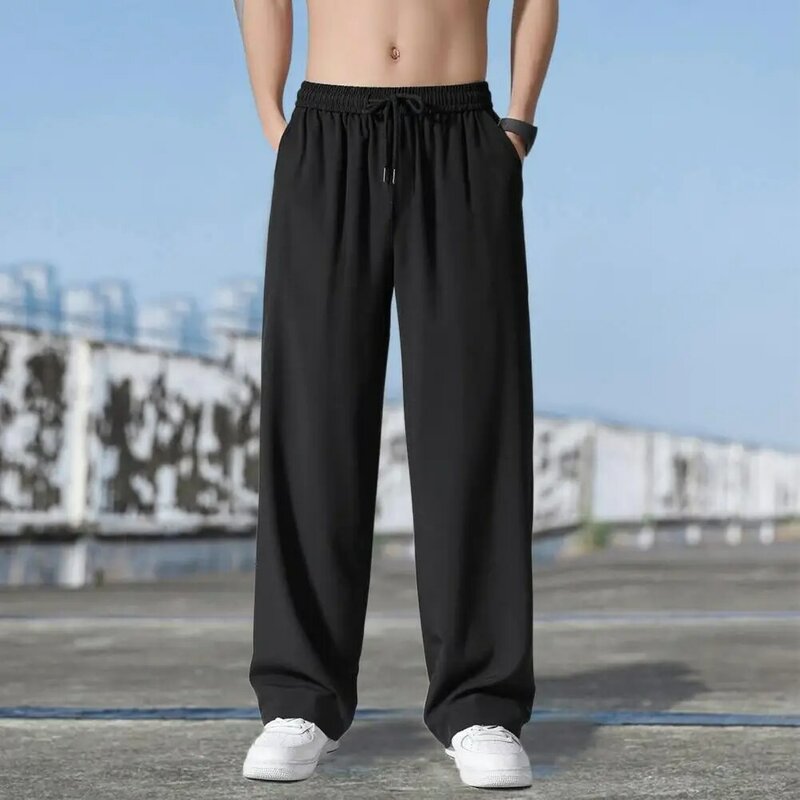 Ice Silk Pants Popular Anti-pilling Men Pants Summer Solid Color Straight Wide Leg Thin Trousers Daily Clothing