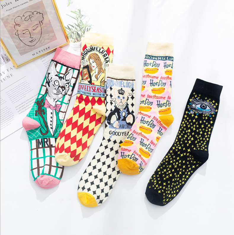 Calcedent-Calcetines coloridos con estampado de setas para Mujer, calcetín de algodón, Primavera, 010202