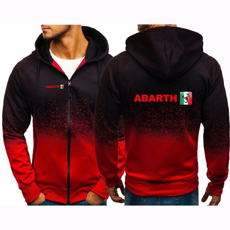 Abarth-Zíper com capuz gradiente masculino, hip-hop, harajuku, impressão casual, casacos de primavera e outono, zíper, manga comprida