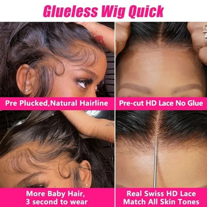 Peruca de cabelo humano onda do corpo glueless para mulheres, perucas dianteiras do laço, perucas de fechamento do laço 5x5 HD, pre-cut, 5x5, 13x4, 13x6, 30 in, 32in