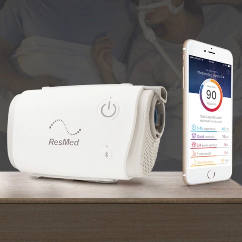 Resmed AirMini CPAP 풀 세트, 자동 휴대용 AirMini 홈 블루투스 의료, 비침습적 코골이 수면 환풍기
